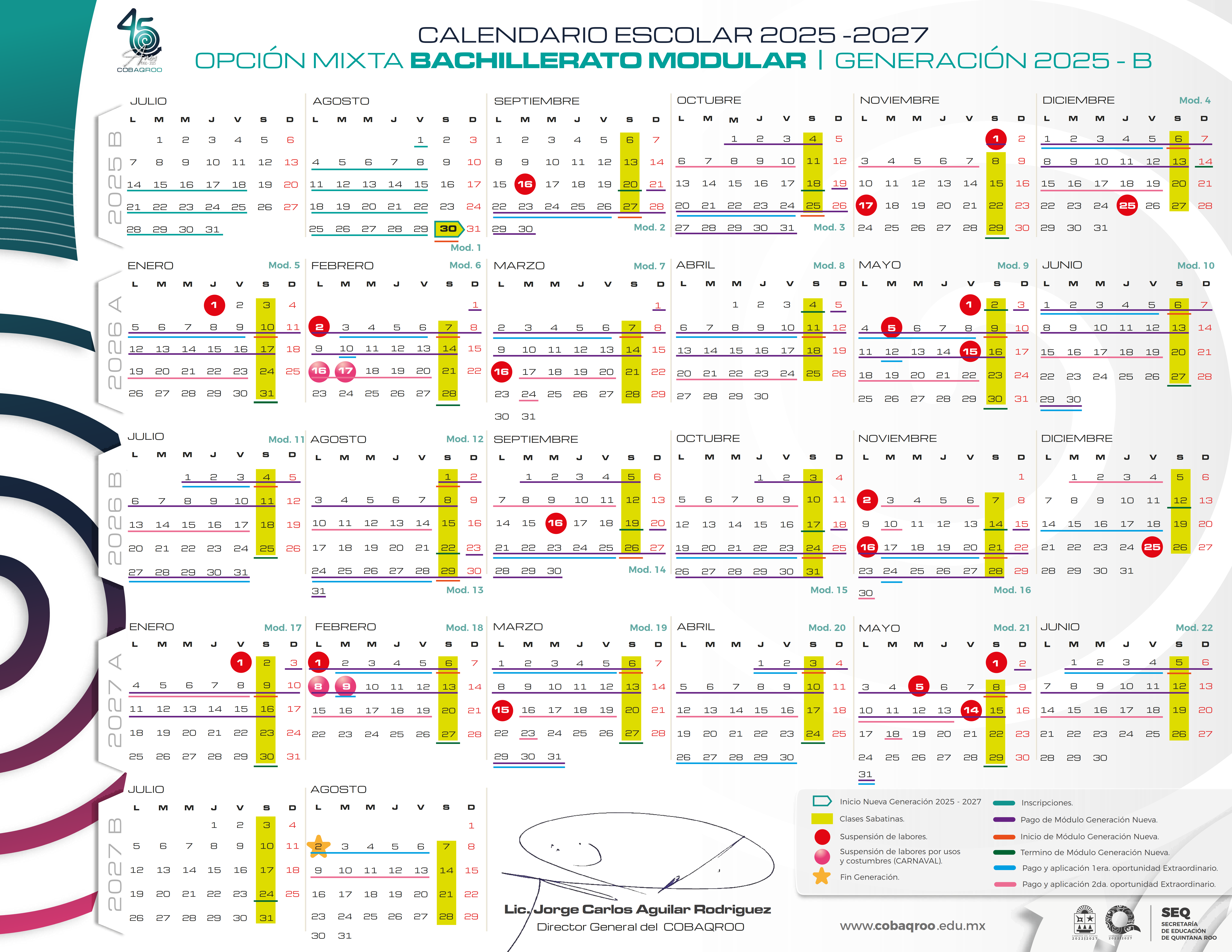 Calendario Bachillerato Modular 2025-2027